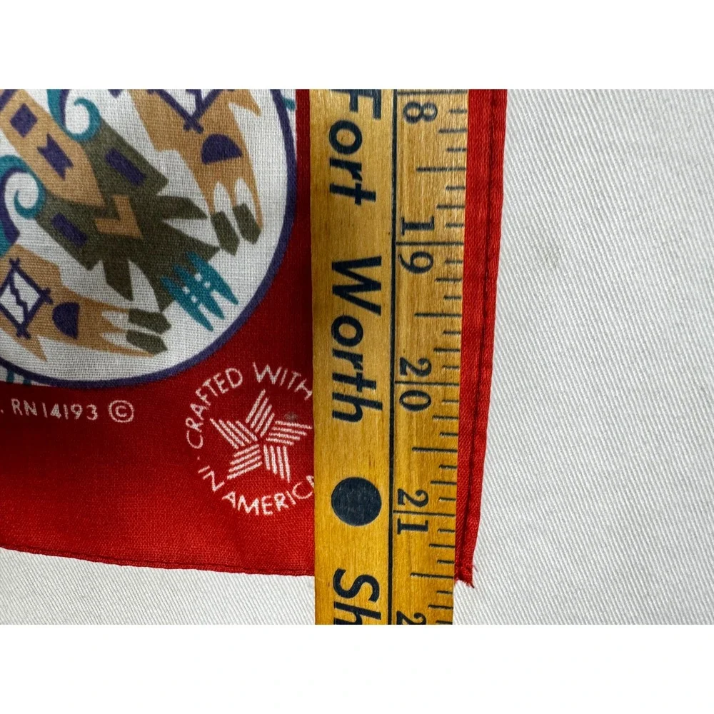 Vintage Southwestern Bandana Coral Geometric Tribal Print Made in USA 21x22